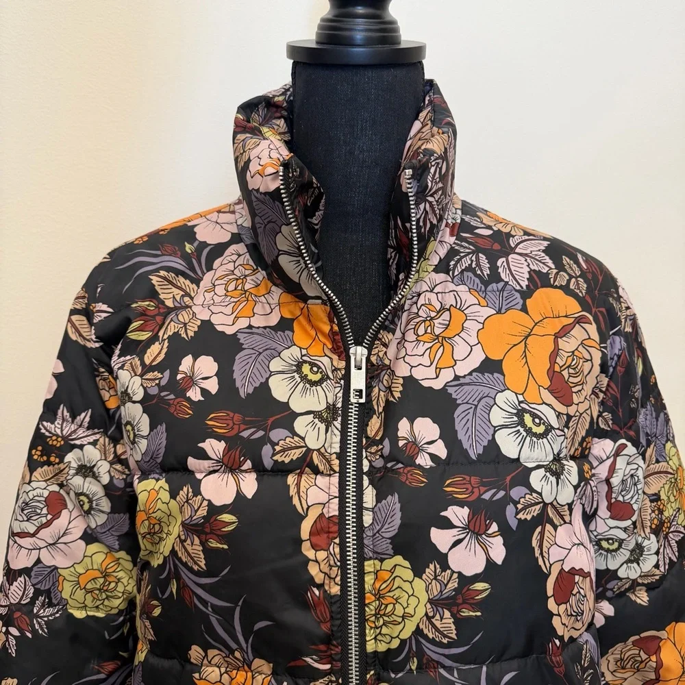 Who What‎ Wear Womens L Floral Puffer Jacket Boho Retro Light Vintage Inspired